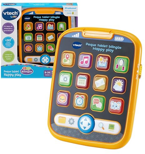 VTech - Peque Tablet bilingüe Happy Play, Español-Inglés, Tableta educativa Infantil, Nuevo Vocabulario, Fomenta Desarrollo lenguaje, Regalo bebés +6 Meses, Versión ESP