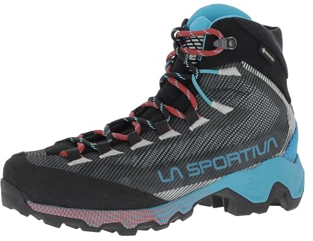 LA SPORTIVA Aequilibrium Hike Woman GTX wasserdichte und stabile Damen Hikingschuhe mit wasserdichter Membrane Carbon/Malibu Blue EU 39,5