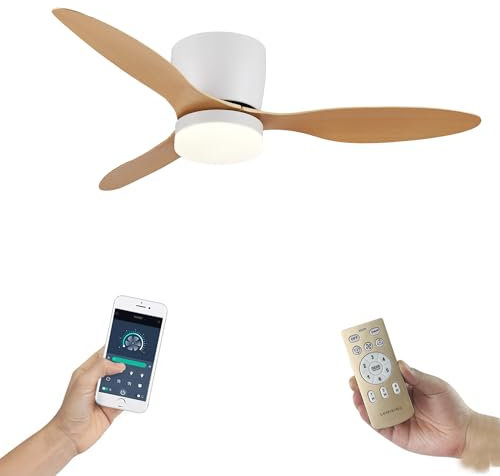 LUMIKING Ventilador de Techo con Luz LED y Aspas Reversibles - Motor DC 35 W, Silencioso con Mando a Distancia y Temporizador - Funcion Verano e Invierno y Lampara con 3 Temperaturas (Madera, 107 CM)