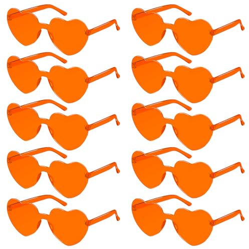 SelfTek 10 Stück Herz Brille Orange, Magische Farben Party Brille Herz, Hippie Brille Aper-ol Kostüm, Lustige Partybrillen für Fasching Foto Requisiten Geburtstagsfeier für Kinder und Erwachsene