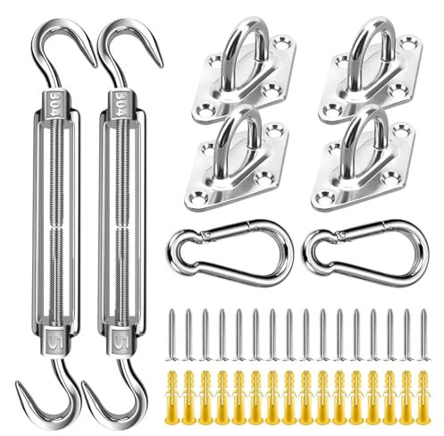 Sun Shade Haken und Clips, Sun Shade Hardware Kit - Dreieck Rechteck Segel Hardware Kit,Hochleistungs -Spannschloss, Edelstahlhaken, Fixzubehör für Pool, Garten, Garten