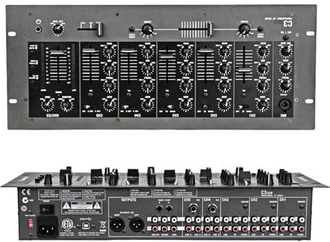 EDEDE DJ Mixer, Rack Mount Au-dio Mixer Professional 5 Channel DJ Stereo Mixer Mixing Console C3 Numark Dj Stage Performance Professional for Party and Karaoke