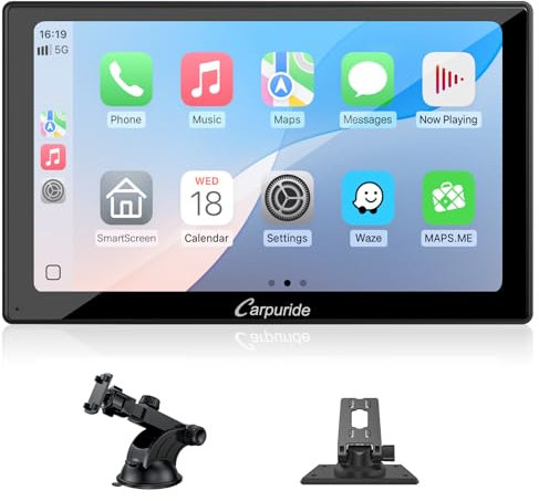 Carpuride V9 - Estéreo portátil para Coche, inalámbrico Carplay y Android Auto, Radio de Pantalla táctil HD 1080P de 9 Pulgadas con BT 5.0, Enlace de Espejo, Soporte de Sentido de luz, Soporte