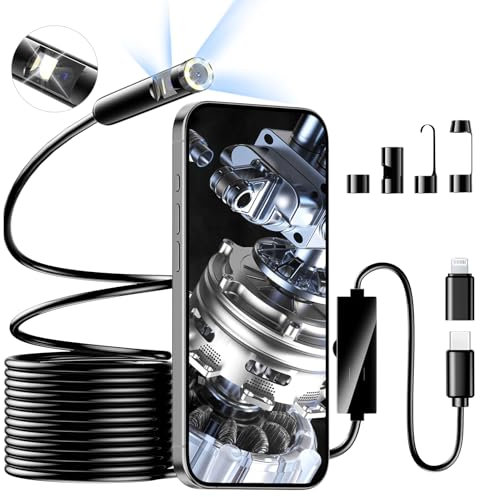 Dual Lens Endoscope Inspection Camera, 1920P HD Inspection Camera with 8+1 Adjustable LED Lights, IP67 Waterproof Endoscope, Semi-Rigid Snake Borescope for Android, iPhone, Samsung (16.5 Ft/5m)