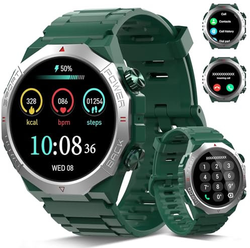 Qecnato Smartwatch Uomo Militare con Chiamate Bluetooth, 1.39 HD Orologio Smart watch con 110+ Modalità Sportive, IP68 Impermeabile Tracker Attività con Sonno/Cardiofrequenzimetro, Verde scuro