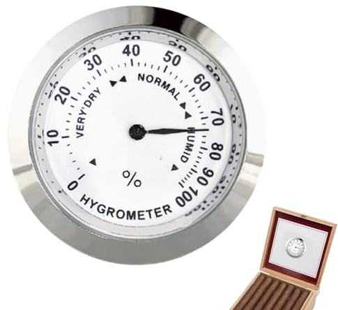 Analoges Hygrometer, kompaktes Messgerät für Humidore in Zinklegung, tragbares Luftfeuchtigkeitsmesser mit einem von 0 bis 100 %, analoges Thermohygrometer im Inneren für das Surfen