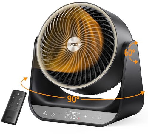 DREO Whole Room Heater 714, 60° Vertical & 90° Horizontal 3D Oscillating Heating, 12 ft/s Long-Range Circulator, 3 Heat & 3 Fan Settings, Space Heaters for Indoor Use, Bedroom, Office, Black