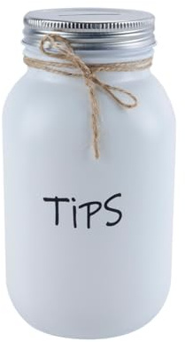 Durlo Mason Jar Piggy Bank Glass Coin Bank Jar for Savings Money Collections Box with Slotted Lid Ticket 1000ml White