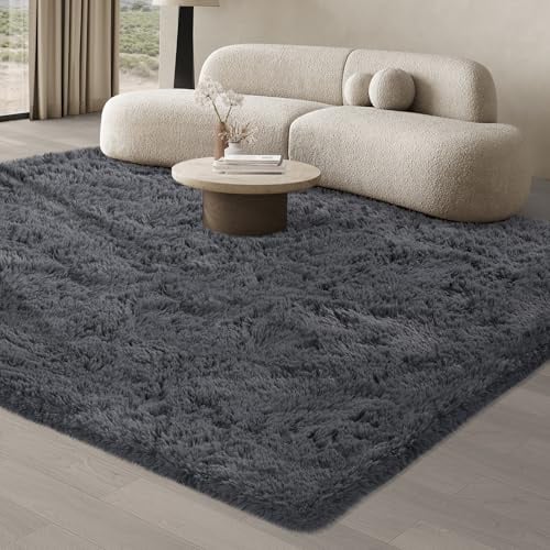 JOJOSEE Hochflor Teppich Wohnzimmer, 200 x 300 cm, Grau | Anti-Rutsch Wohnzimmerteppich, Waschbarer Flauschiger Teppich für Schlafzimmer & Kinderzimmer