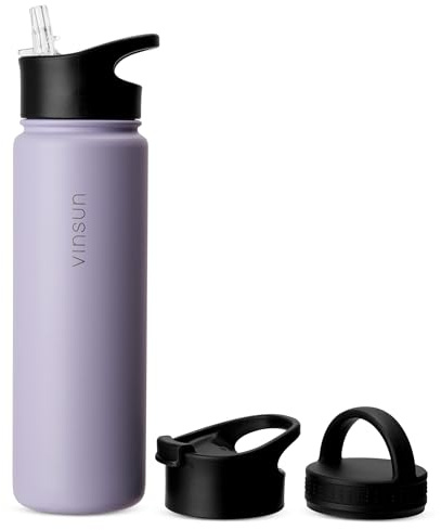Vinsun Gourde Isotherme 750ml - Gourde Sport avec Paille | Ouverture pour Boire, Bouchon à Vis, Bouteille d'Eau Anti-Fuite, sans BPA, Reutilisable