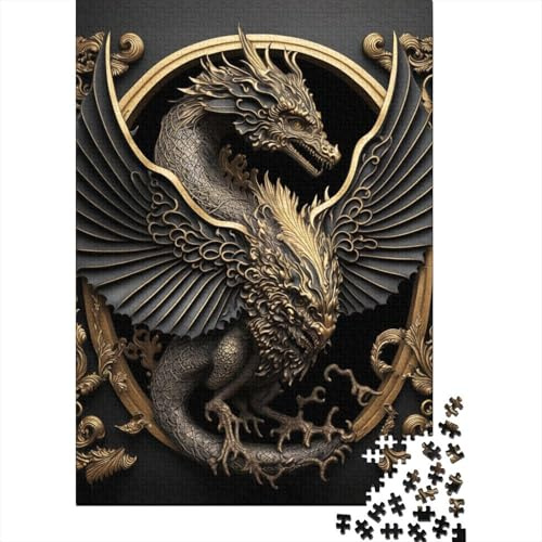 500-teiliges Drachen-Puzzle im Art-Deco-Stil, quadratisch, aus Holz, Spielzeug, Wanddekoration, 500 Teile (52 x 38 cm)