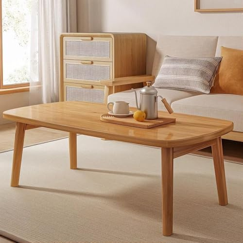 Generisch Couchtisch Holz Weiß Klein Stubentisch Couchtisch Eiche Massiv Wohnzimmertisch Kaffeetisch Eckig Holztisch Wohnzimmer Aufklappbarer Moderner & Coutisch(Natural,80x55x45cm)