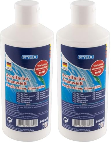 Stylex Colore acrilico opaco, flacone da 500 ml Titan Bianco N, 286750 (Confezione da 2)