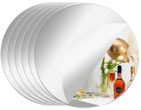 PopularLdo 6 runde Spiegelkacheln für Tischdekorationen, Spiegeltabletts, Flache runde Spiegel für Tischdekorationen, Spiegelkerzenteller für Tischdekorationen bei Hochzeiten und Feiern (20cm)