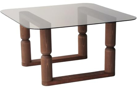 Hanah Home Modern Coffee Table, 80 cm x 42 cm x 80 cm, Bronze Color | 100% Tempered Glass & Beech Tree Frame | Stylish & Functional Design for Any Living Space