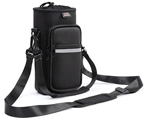 Nuovoware Water Bottle Carrier Bag, 750ml/1000ml/1800ml | Adjustable Shoulder Hand Strap, 2 Pocket, Neoprene Sleeve, For Hiking Travelling Camping