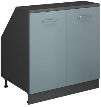 Vicco Dachschrägenschrank Rion, Blau-Grau/Anthrazit, B80 x T60 cm mit 2 Türen, platzsparend für Dachschrägen