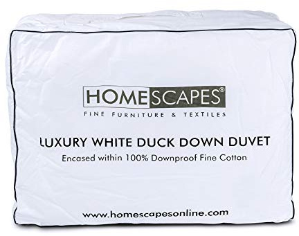 HOMESCAPES Double Duvet 9 Tog, Luxury Ethical White Duck Feather & Down Quilt, Anti Allergy 100% Cotton Cover Down-Proof All Seasons Bed Duvets, Washable, RDS & OEKO-TEX Certified