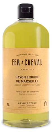 Fer à Cheval - Véritable Savon de Marseille Liquide - Sans Conservateur, et Hypoallergénique, il est Doux pour la Peau des plus Sensibles (OLIVE, 1L)