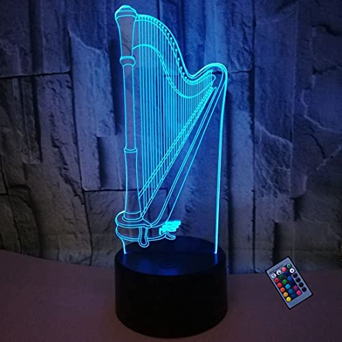 YTDZLTD Créatif 3D Harpe Nuit Lampe 16 Couleurs Changeantes Puissance USB Télécommande Contact Switch Lampe Décorative Illusion Optique LED Lampe de Table Anniversaire Noël Cadeau Enfants Jouets