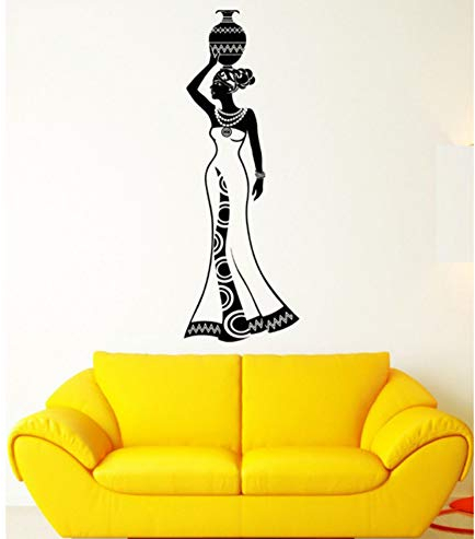 Große Mädchen Indien Wandtattoo Afrika Frau Tradition Vinyl Aufkleber Abnehmbare Vinyl Wandaufkleber Steuern Dekor Wohnzimmer 20x57 cm