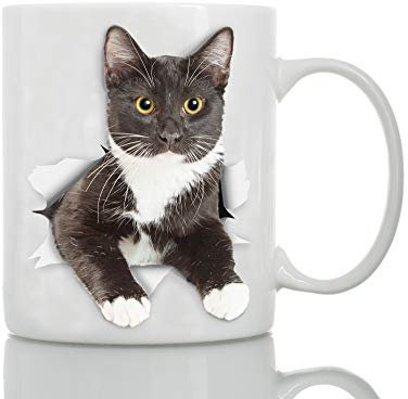 Tuxedo Cat Coffee Mug - Ceramic Funny Coffee Mug - Perfect Cat Lover Gift - Cute Novelty Coffee Mug Present - Great Birthday or Christmas Surprise for Friend or Coworker, Men and Women (15oz)