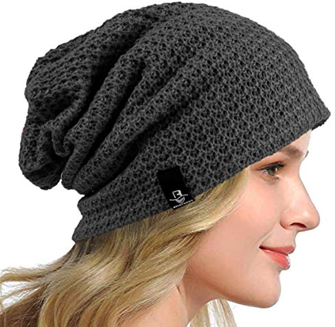HISSHE Frauen Slouch Beanie Strickmützen Baskenmütze Skullcap Lange Baggy Winter Sommer Hüte B08w (Solide Grau)