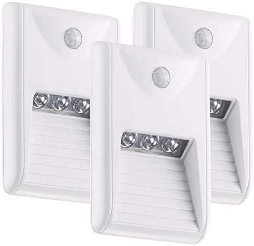 Lunartec LED Treppenbeleuchtung: 3er-Set LED-Treppenleuchten & Nachtlichter mit PIR-Bewegungssensor (Treppenlicht mit Bewegungsmelder, Treppenleuchten Bewegungsmelder, Sensor Deckenleuchte)