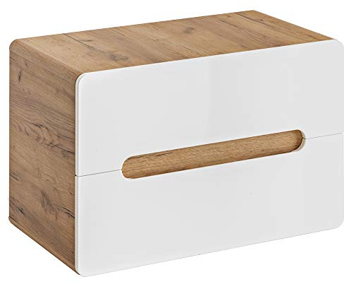 Lomadox Badmöbel Waschbeckenschrank Waschtisch-Unterschrank 80cm Hochglanz weiß mit Wotaneiche, 2 Softclose-Schubkästen, B/H/T 80/53/46 cm