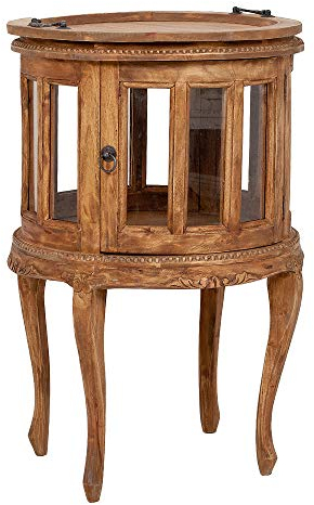 LEBENSwohnART Teeschrank Barschrank CORUNA-Rund Mahagoni Antik Natural Beistelltisch Shabby