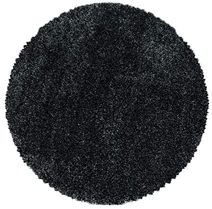 HomebyHome Shaggy Teppich Wohnzimmer 80 cm Rund - 50 mm Florhöhe Hochflor Wohnzimmerteppich Anthrazit Extra Weich und Flauschig - Langflor Teppiche für Schlafzimmer, Küche, Flur - Carpet, Halı