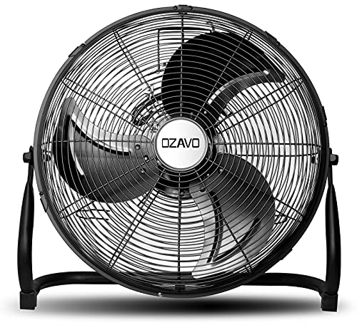 OZAVO Ventilateur sur Pied en Métal Robuste Brasseur d'air Industriel Rétro Fan de Sol Exterieur, 3 Vitesses et Angle d'inclinaison Réglable 100W (Noir)