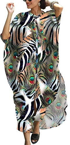 YOUKD Manches Chauve-Souris Caftan Boho Robe Grande Taille Homewear Robe de Plage pour Les Femmes