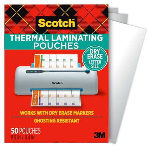 Scotch Dry Erase Thermische Laminierfolien, 50 Stück, 21,5 x 29,5 cm, Blattgröße, transparentes professionelles Finish (TP3854-50DE)