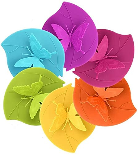 LATRAT Lot de 6 couvercles de tasse en silicone - Motif papillon - Anti-poussière