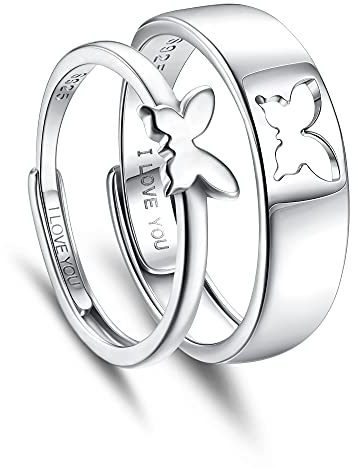 MILACOLATO 925 Silber Schmetterlings ringe verstellbare Ringe für Frauen Männer Paare Freundschaftsringe Niedliche Trendy Zierliche Ringe Set für Teen Mädchen Funky Split Einfache Geschenke