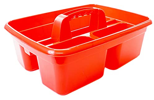 Cleaning Caddy with Handle, Red, Cleaning Products & Tools Storage Basket, 3 Compartments, Strong Utility Carry Baskets, Cleaning Caddy, Organiser, Kitchen Tidy
