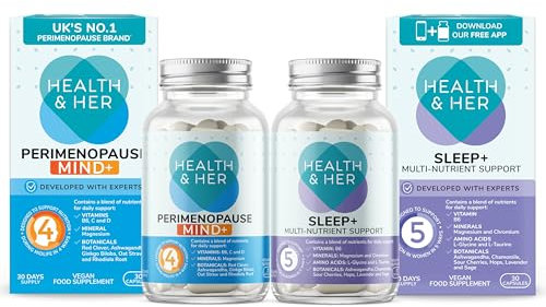 Health & Her Perimenopause Mind+ Supplements for Women - Day & Night Bundle - Wellbeing for Menopause - 1 Month Supply Vegan & Gluten Free