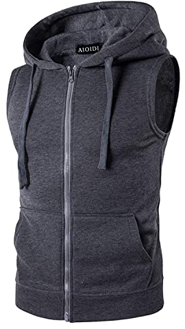 AIOIDI Herren Tank Top Ärmelloser Hoodie Muskelshirt Workout Sport Fitness Unterhemden A-Grau XL