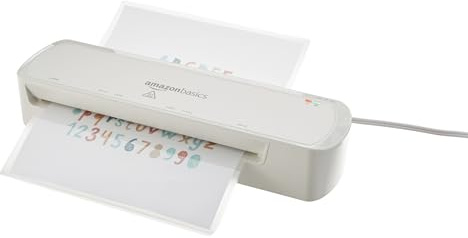 Amazon Basics 9-Inch Thermal Laminator Machine with Quick Warm-Up, 2 Heat Settings, Jam Release for Documents and Photos, White