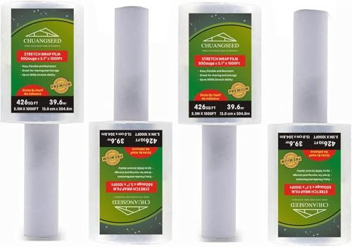 CHUANGSEED 4 rouleaux mini Film etirable demenagement,clear,13cmX305m, film bagage valise, film plastique emballage, film palette transparent adapté à un usage domestique et commercial