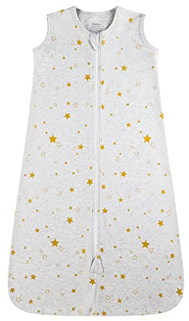 Owlivia Bio-Baumwolle Baby Schlafsack 0.5 Tog Jungen Mädchen Schlafsack, Tragbare Baby-Decke mit 2-Wege-Reißverschluss (Goldener Stern, 3-12 Monate)