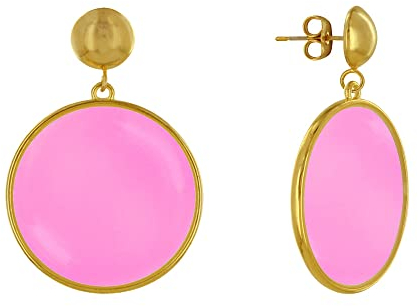 LES POULETTES BIJOUX - Pendientes Clavos de Metal Dorado Círculo Color Translúcido - Fucsia