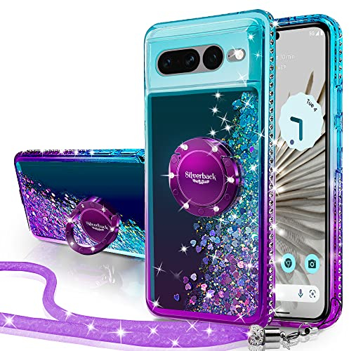 Miss Arts für Pixel 7 Pro Hülle, [Silverback] Mädchen Glitzern Handyhülle Hülle mit Drehendem Ringständer, Cover Silikon Flüssigkeit Clear Schutzhülle für Pixel 7 Pro Hülle -LILA