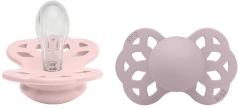 Lot de 2 sucettes physiologiques BIBS Infinity, sans bisphénol A, tétine physiologique en silicone, Téterelle symétrique. Silicone, Fabriqué au Danemark, Taille 1 (0-6 mois), Blossom/Dusky Lilac