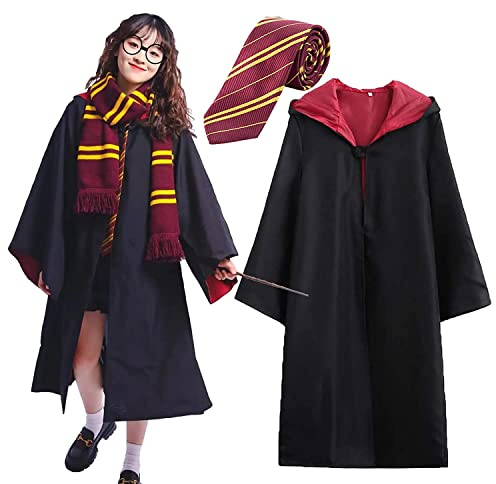 JMOCD Zauberer Cosplay Kostüm mit Krawatte,Zauberer Robe Cloak Costume für Cosplay Halloween Karneval Verkleidung Geburtstag Party (S)