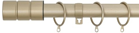 Plain Barrel Extendable Curtain Pole (25/28mm) (Matte Gold,120cm - 220cm) | Heavy Duty Metal Extendable Curtain Pole, 25/28MM Diameter, Rings & Fittings Included for Bedrooms, Lounges and Living Rooms