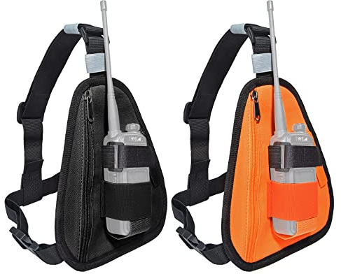 HYS Chest Funkgeräte-Harnisch Kompatibel mit Baofeng Motorola Uniden Kenwood ICOM Walkie Talkie, Tragbare Weste Brusttasche, Verstellbares Gummiband(Mittel, Schwarz und Orange)