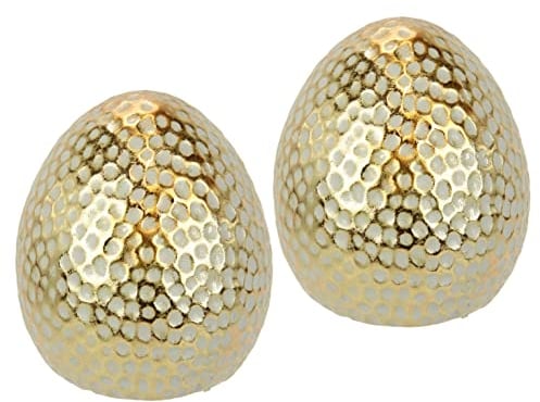 Flair Flower Deko-Ei Osterei Tischdeko Gartendeko Osterdeko Osterfigur Frühlingsdekoration Oster-Ei Eier Ostern Dekoration Deko für Kränze Osterkränze Blumen Frühlingsdekoration, Gold, 2er Set