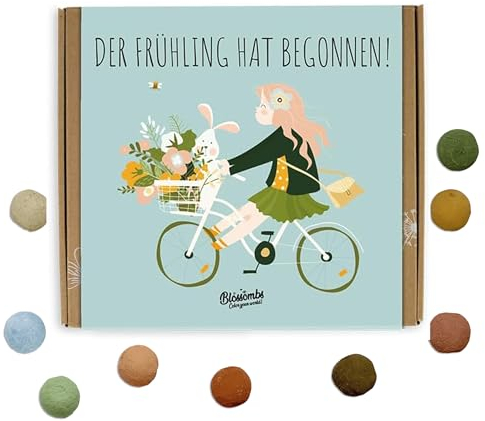 Blossombs Samenbomben Spring Blumensamen Geschenkbox - Hallo Frühling, Fahrrad - 1 Stück mit 9 Blumenbomben Geschenk für Sie und Ihn Saatbomben